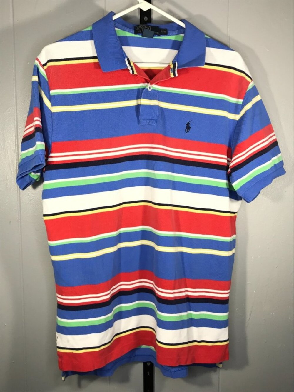 Vintage Polo Ralph Lauren Shirt Mens L Striped Colorblock Short Sleeve Polo Prep